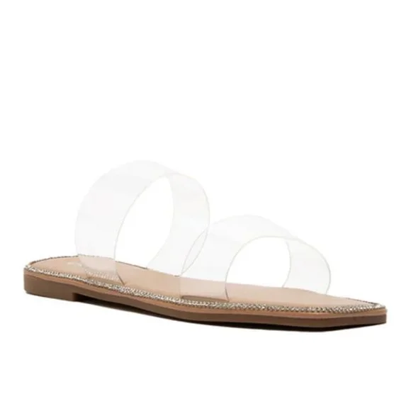 !! NEW !! Embellished Double Strap Square Toe Sandals in Clear - Picture 5 of 11